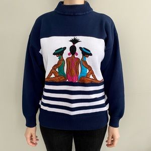 Vintage Bugatchi beach women striped knit mock neck sweater. 💙